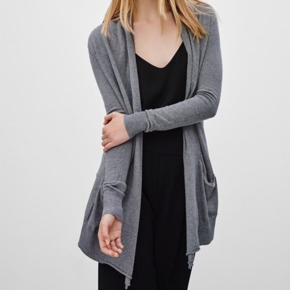 Wilfred Grey Silk & Cashmere Blend Open Front Cardigan